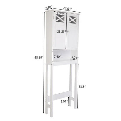 Ktaxon Over the Toilet Storage, Bathroom Storage Cabinet Organizer with Adjustable Shelf Double Doors, White