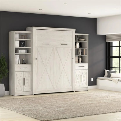 Pemberly Row Queen Murphy Bed and Wardrobes (119W) - Engineered Wood in White