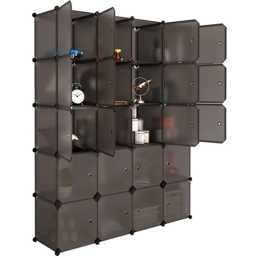 20 Cube Organizer Stackable, Plastic Portable Closet Wardrobe with Hanging Rod, Storage Organizer Cube for Hanging Clothes, Bedroom Armoire, Strong and Durable, Brown