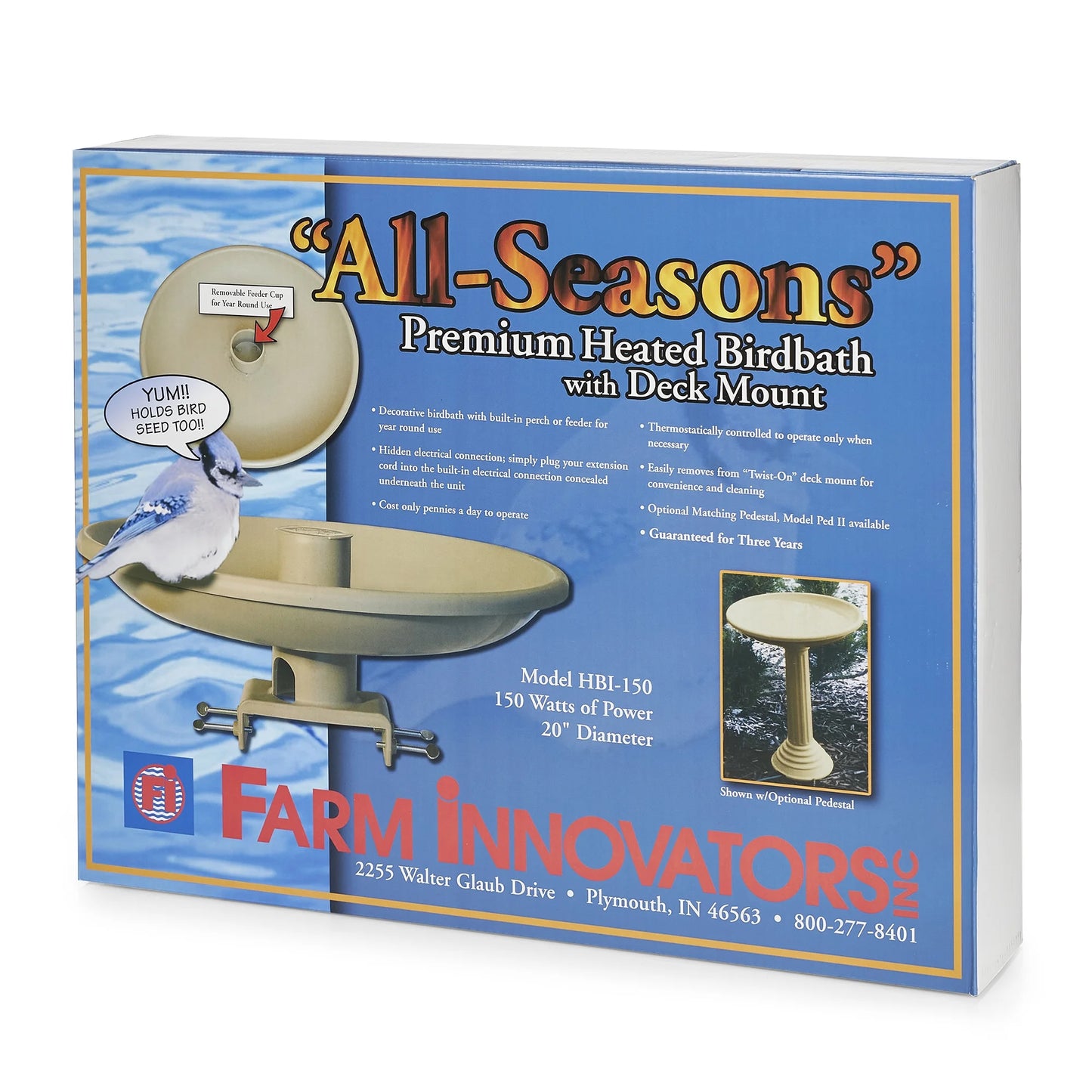 Farm Innovators 150 Watt Plastic Heated Birdbath w/Deck Mount, Tan