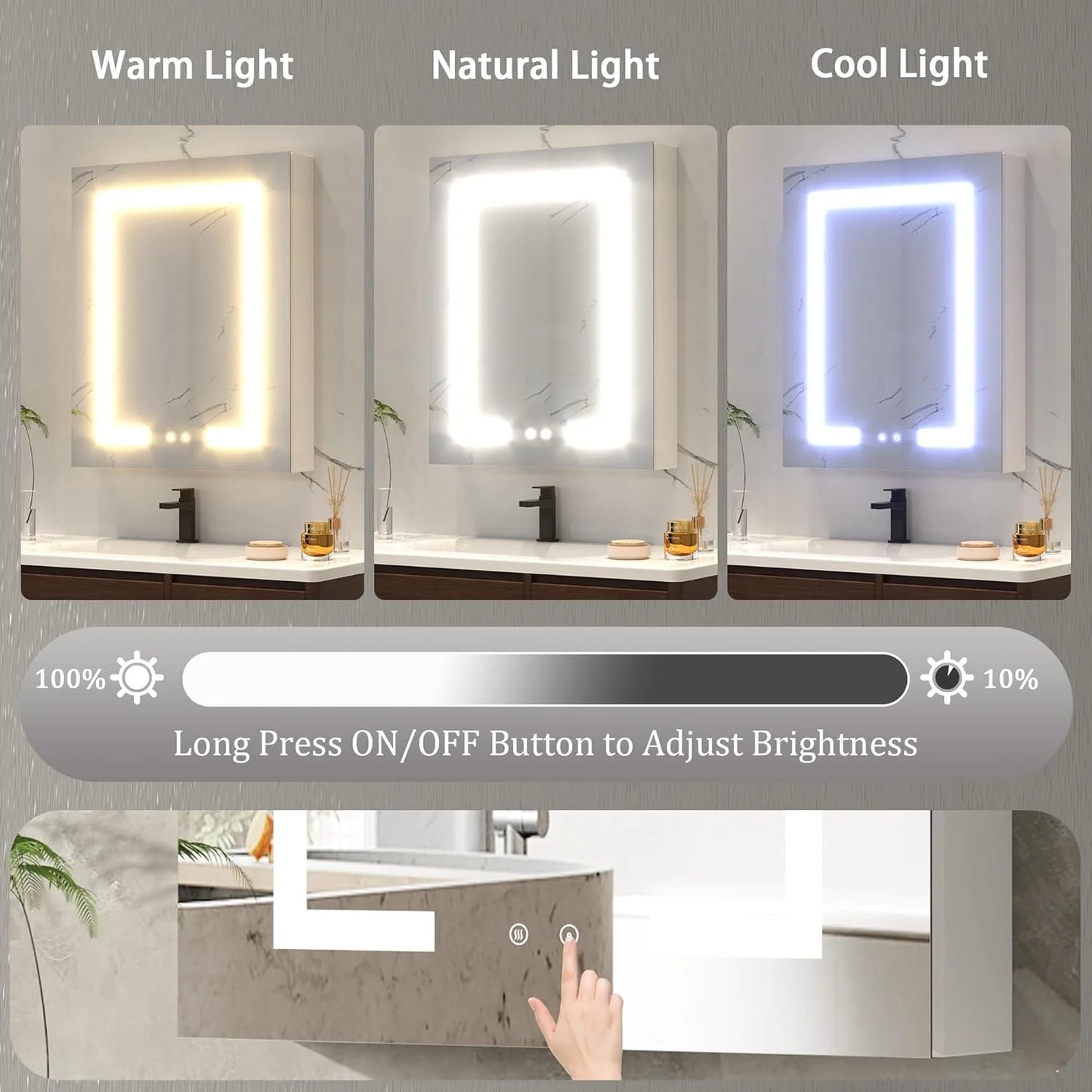 DEYGIA Medicine Cabinet with LED Mirror for Bathroom, 24''x30'' Aluminum, Wall Mounted Led Medicine Cabinet, Defog, Stepless Dimming, 3 Colors, 2 Outlets, 2USB (24'' x 30°?Single Door)