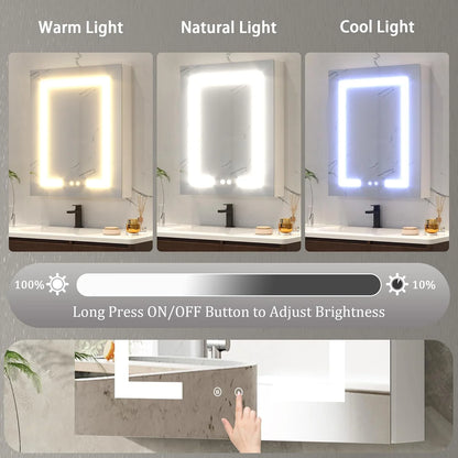 DEYGIA Medicine Cabinet with LED Mirror for Bathroom, 24''x30'' Aluminum, Wall Mounted Led Medicine Cabinet, Defog, Stepless Dimming, 3 Colors, 2 Outlets, 2USB (24'' x 30°?Single Door)