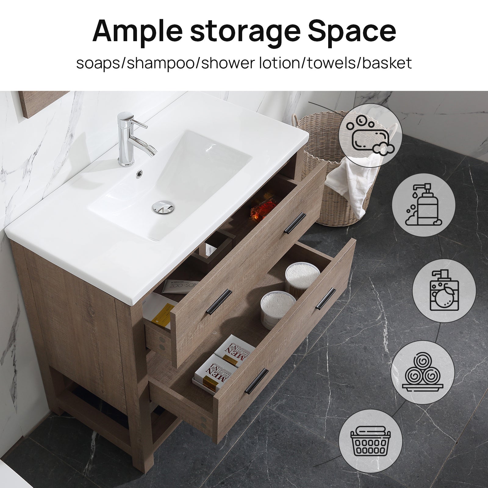 Wonline 32" PB Board Bathroom Vanity with Undermount Sink& Mirror