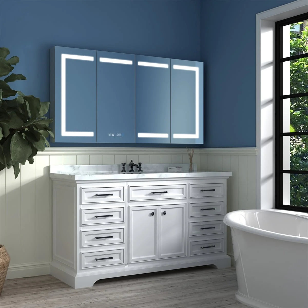 ExBrite LED Lighted Bathroom Medicine Cabinet with Mirror Recessed or Surface led Medicine Cabinet 48"x 32"