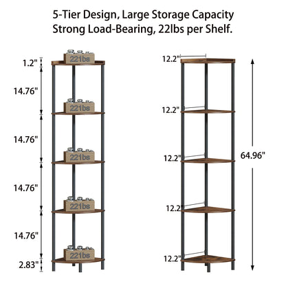 SUNMORY Corner Shelf Stand, 5 Tier Corner Bookshelf Plant Stand Storage Shelf for Bathroom Display Shelf for Living Room