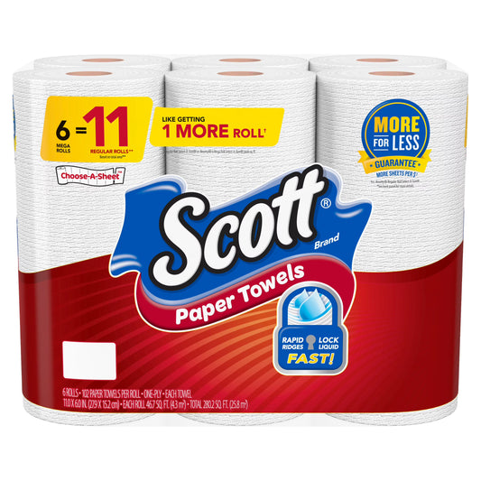 Choose-A-Size Mega Kitchen Roll Paper Towels, 1-Ply, 102/roll, 6 Rolls/pack, 4 Packs/carton | Bundle of 5 Cartons