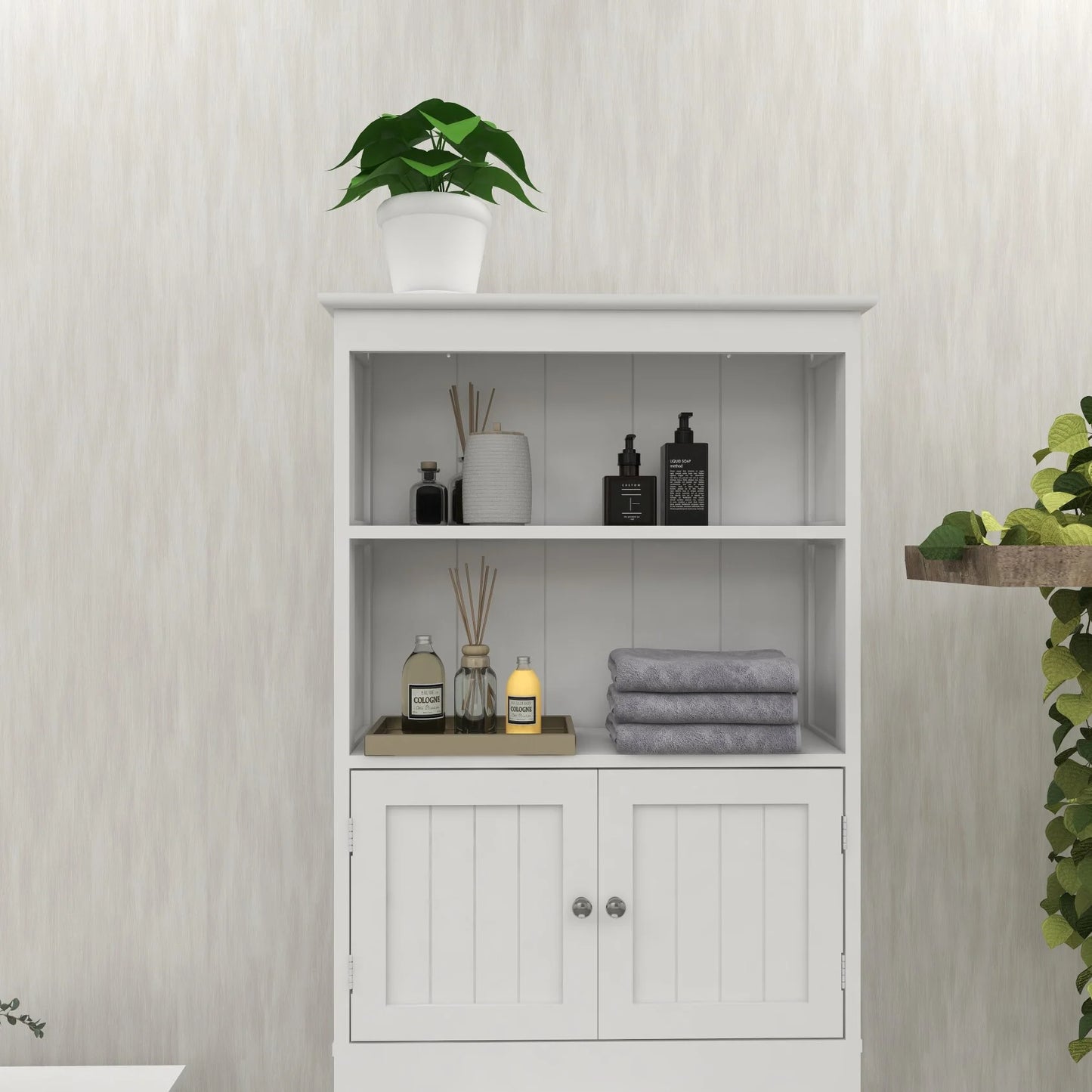 Over The Toilet Storage Cabinet, Over Toilet Bathroom Organizer with Storage Shelf & 2 Open Cabinet, 3-Tiers Bathroom Over Toilet Storage, Over The Toilet Storage Shelf for Bathroom, Laundry, White