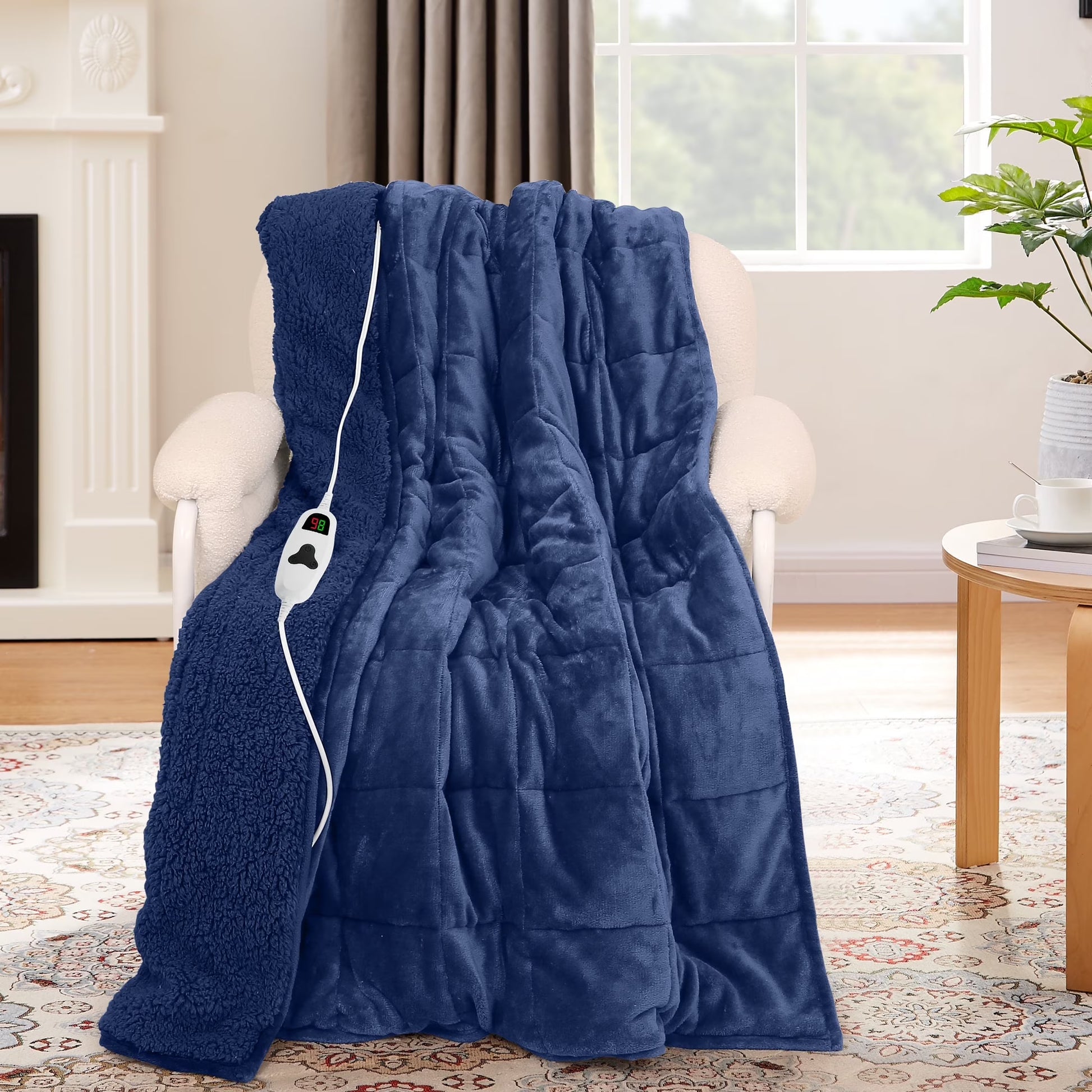 PMONPA Heated Weighted Blanket for Adults, Sherpa Fleece Electric Blanket Queen Size ,60° x 80°, 20lbs