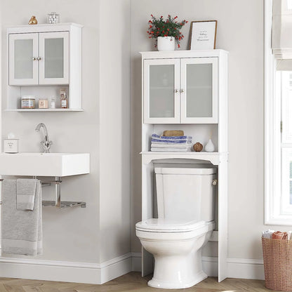 Spirich Over The Toilet Cabinet for Bathroom Storage, Above Toilet Storage Cabinet with Glass Doors, Over Toilet Storage Shelf Organizer, White