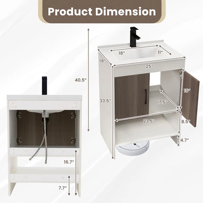 Gymax 25'' Bathroom Vanity Sink Combo w/Doors Open Shelf Backsplash Faucet Pop Up Drain