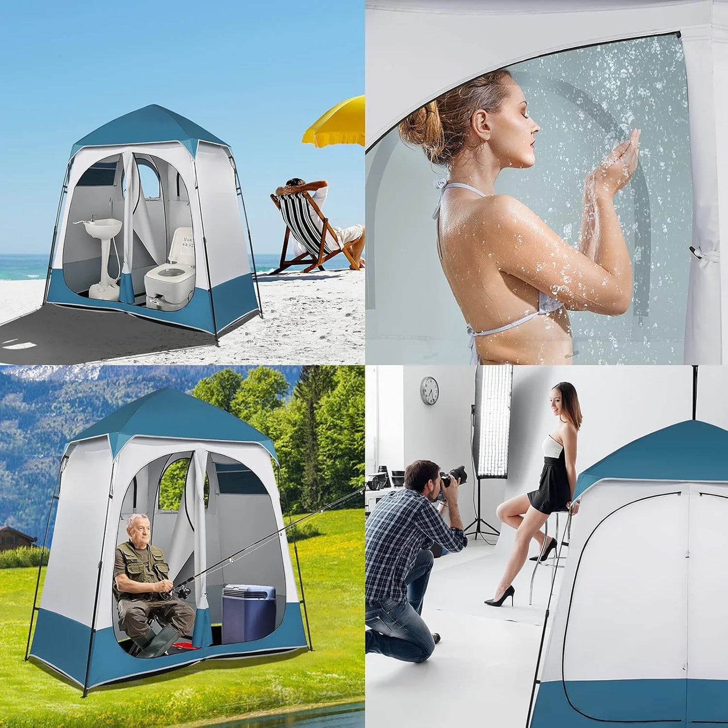JWRWEF Oversized 2-Room Shower Tent - 7.5FT Extra-Wide Pop-Up Privacy Shelter, 5000mm Waterproof & Windproof Changing Room for Camping, Dressing, Toilet, Bathroom