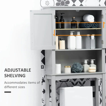 Kepooman Toilet Storage Cabinet, Toilet Organizer Cabinet,Modern Over The Toilet Storage Cabinet, Double Door Bathroom Organizer with Open Shelf, Grey