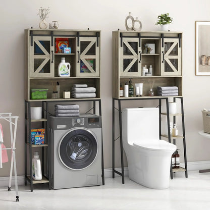 Vabches Over The Toilet Storage Cabinet with Toilet Paper Holder Stand, Above Toilet with Adjustable Shelf & 2 Doors