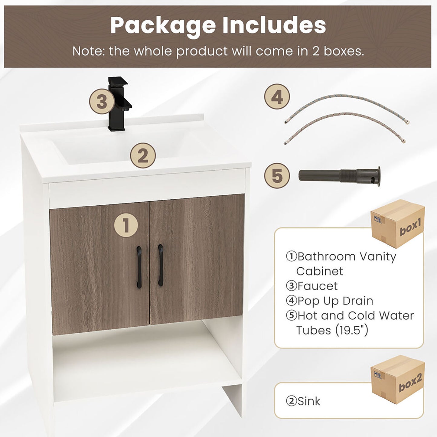 Gymax 25'' Bathroom Vanity Sink Combo w/Doors Open Shelf Backsplash Faucet Pop Up Drain
