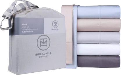 Threadmill Home Linen Luxury Supima Cotton 4-Piece 1200 Thread Count Bed Sheet Set, Full, Deep Pocket, Off-White Solid