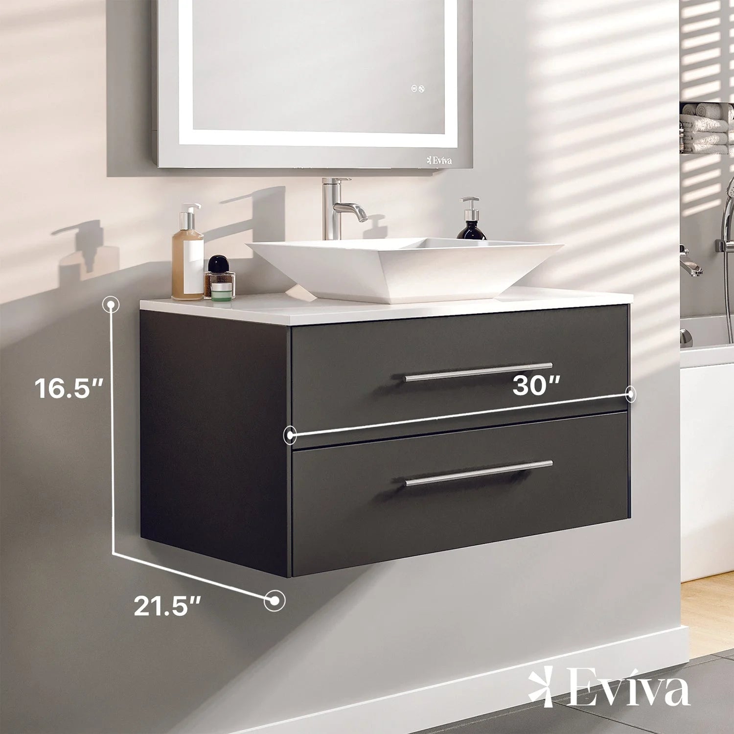 Totti Wave 30" Espresso Modern Bathroom Vanity w/Super White Man-Made Stone Top & Sink