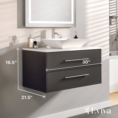 Totti Wave 30" Espresso Modern Bathroom Vanity w/Super White Man-Made Stone Top & Sink