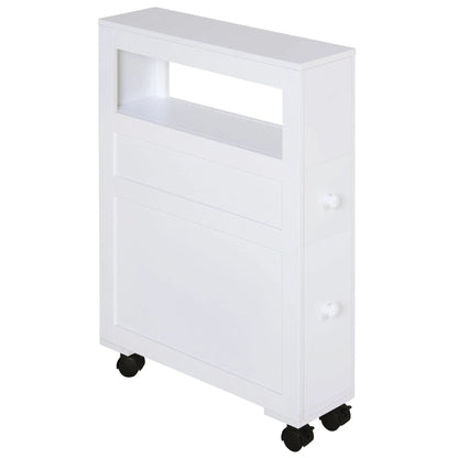 Homcom Wood Rolling Bathroom Side Storage Cabinet, White