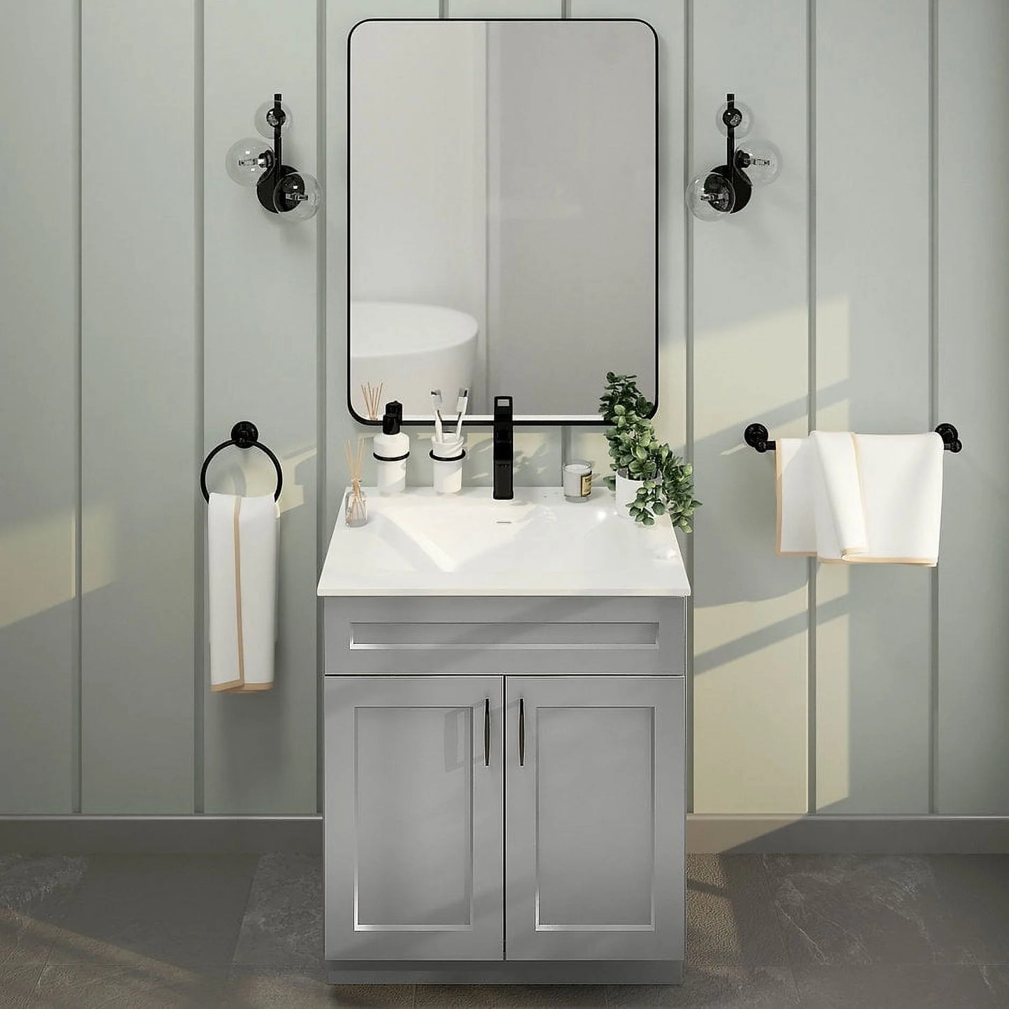 Light Grey Shaker Sink Base Bathroom Vanity Ready-to-Assemble Cabinet 30" Width