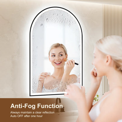 Funtouch Arched LED Bathroom Mirror 20"x30" with Front and Backlight, LED Bathroom Mirror with LightsAnti-Fog3 Colors, Memory,Shatterproof,UL Listed