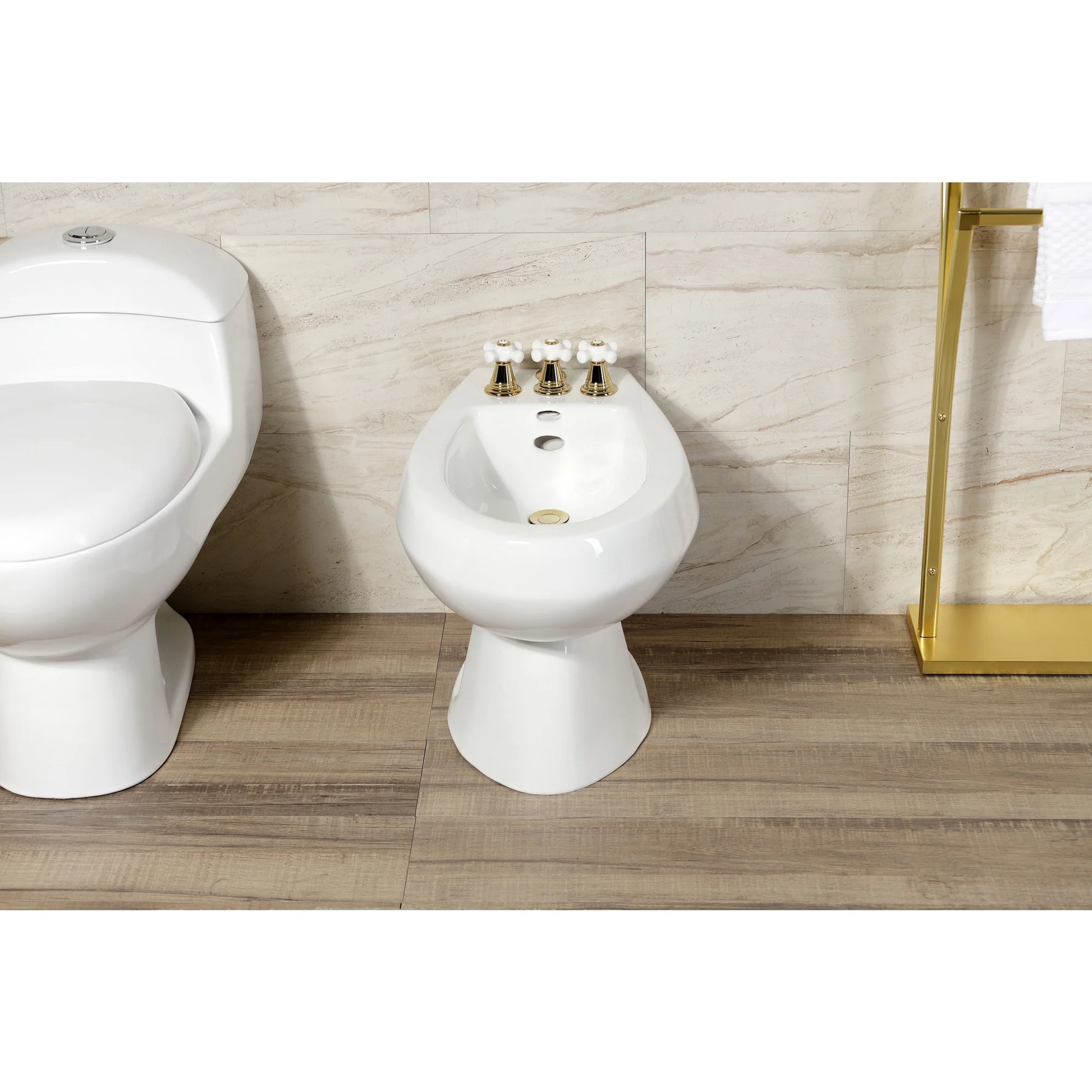 Kingston Brass KB322PX Victorian Three-Handle Bidet Faucet with Brass Pop-Up, Polished Brass
