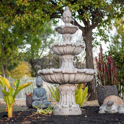 XBrand 58.3" 3-Tier Outdoor Freestanding Water Fountain - Classic Leaf Design, Large Bird Bath with Pump - Ideal for Yard, Lawn and Garden Dcor
