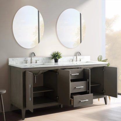 Vanity Art 72° Double Sink Bathroom Vanity Cabinet with Engineered Marble Countertop