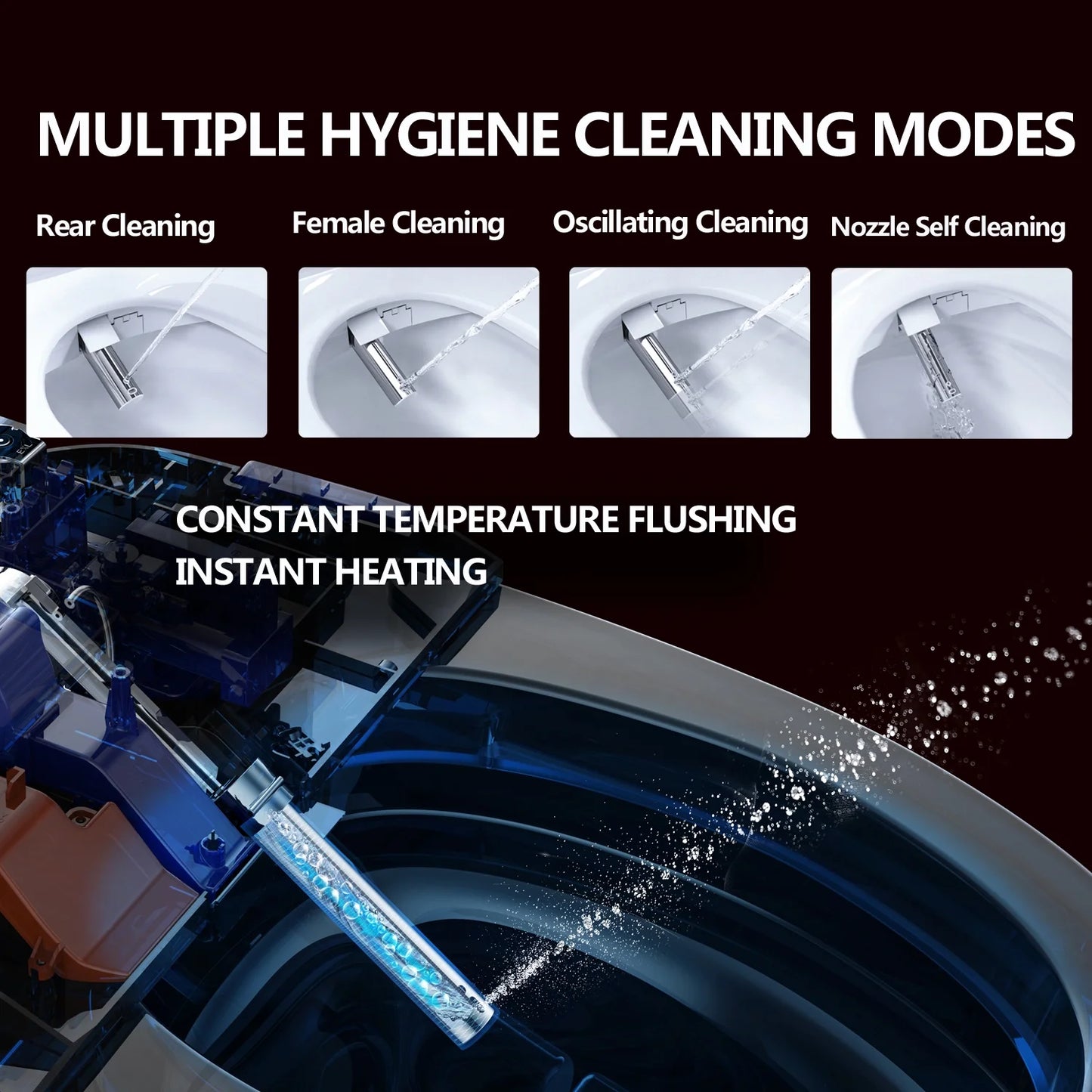 WLJBIDET Toilet Bidet Seat, Instant Warm Water, Self-Cleaning Nozzle, Multiple Spraying Modes, Electric Heated Seat, Warm Air Drying, Soft Closed Lid, Display Screen, Requires Electricity, Elongated