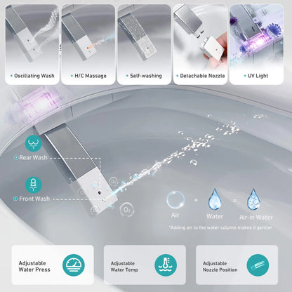 WRR Smart Toilet with Tank Built In, Heated Seat Smart Bidet Toilets, Instant Warm Water, Foam Shield, Sensor to Open/Close/Flush, Pump-assisted, Blackout Flush, LED Display(Premium)