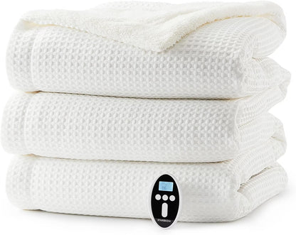 Heated Blanket Queen Size - Fast Heating Electric Blanket with Wireless LCD Controller, White, 84"x90"