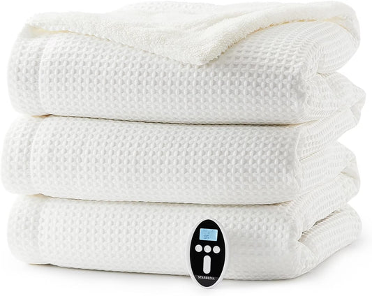 Heated Blanket Queen Size - Fast Heating Electric Blanket with Wireless LCD Controller, White, 84"x90"
