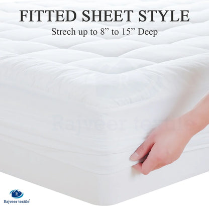 Twin Size- 1 Piece 800 GSM Down Alternative 3 Inch Thick Upto 15" Deep Pocket Fitted Mattress Topper Protector Extra Soft Comfortable Sleep for All Season- Twin(39X75 Inche), White