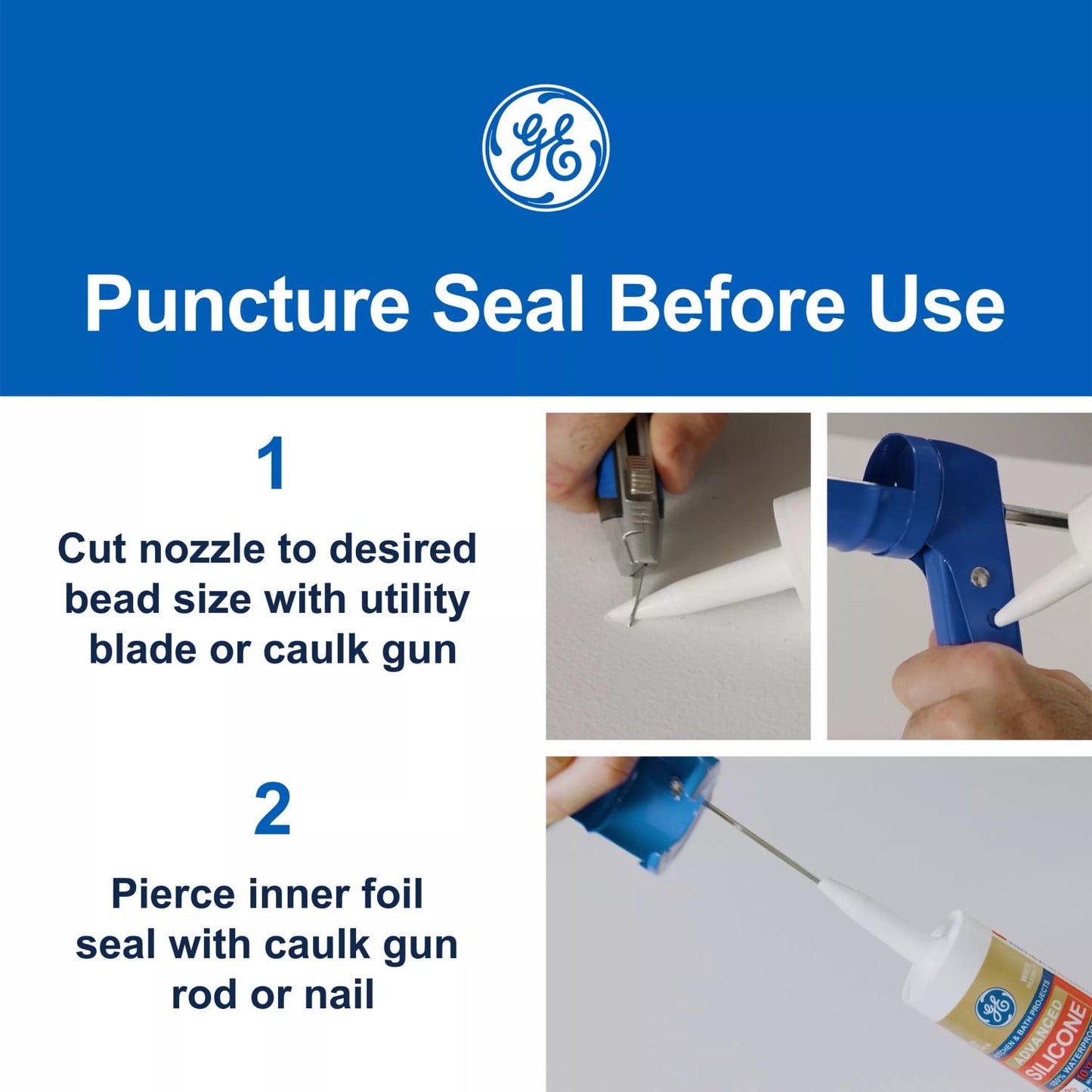 (12 pack) GE Advanced Silicone Kitchen & Bath Sealant. Pack of 1. Clear 10.1 fl oz Cartridge