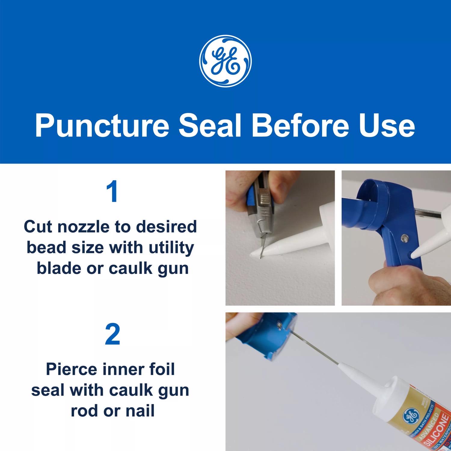 (12 pack) GE Advanced Silicone Kitchen & Bath Sealant. Pack of 1. Clear 10.1 fl oz Cartridge