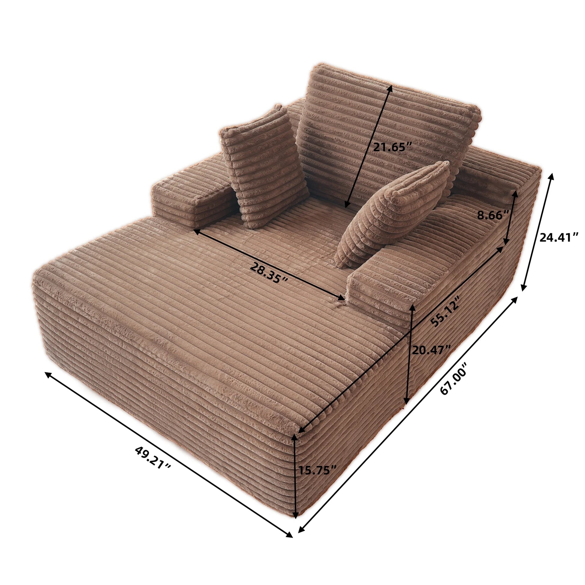 Sodrens Oversized Chaise Lounge Chair Indoor,Upholstered Sofa Bed with Throw Pillows and Armrests,Sleeper Chair for Living Room,Bedroom,Brown,Corduroy
