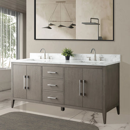 Vanity Art 72° Double Sink Bathroom Vanity Cabinet with Engineered Marble Countertop