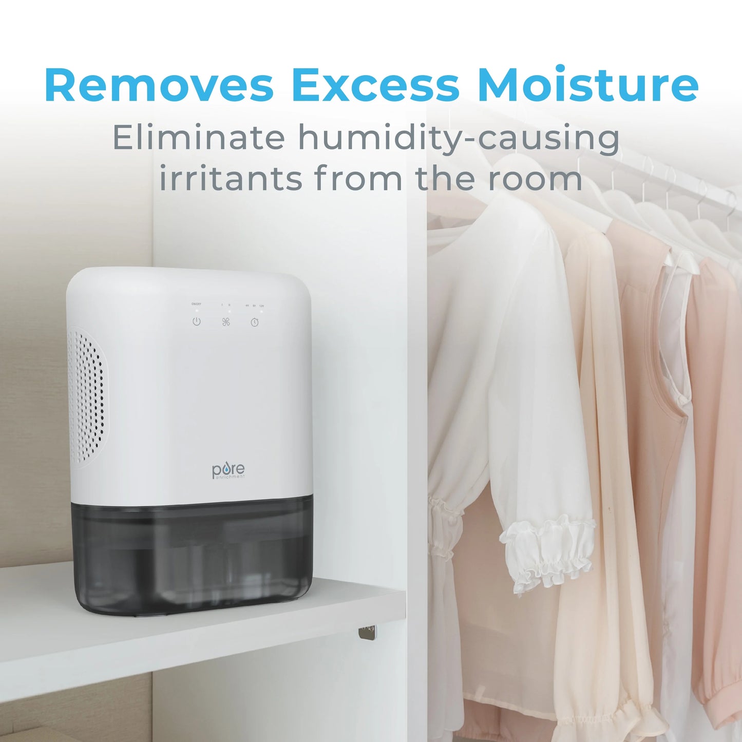 Pure Enrichment PureDry Elite Dehumidifier - Extra-Large 2L Water Tank with Auto Shut-Off, Removes 20 oz. (600 mL) per day of Moisture from Closets, Bathrooms, RVs, Basements, Bedrooms, and Offices