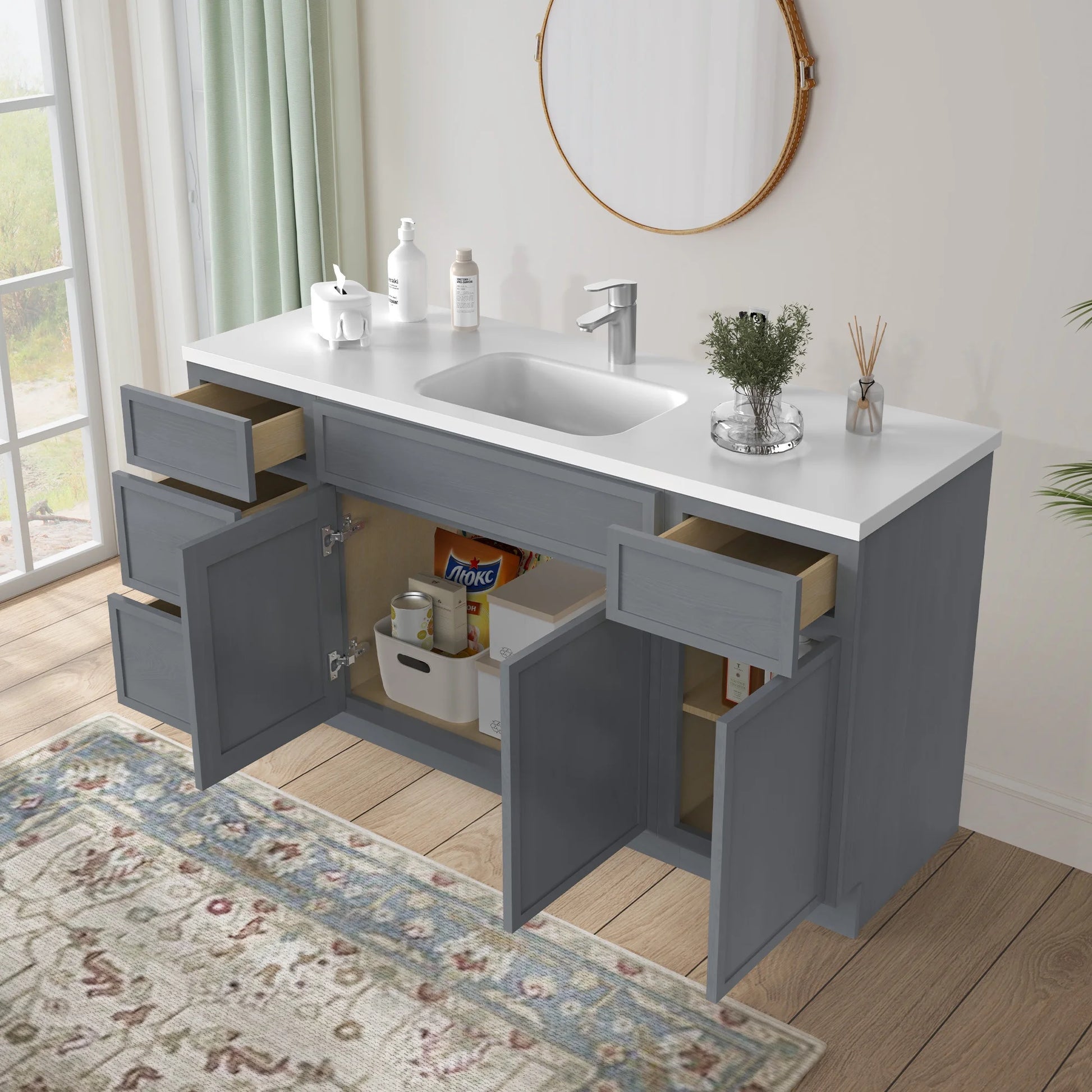 60 in. W x 21 in. D x 32.5 in. H Freestanding Bathroom Vanity Cabinet without Top in Smoky Gray