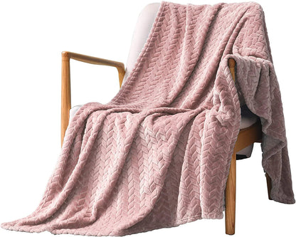 Exclusivo Mezcla Large Flannel Fleece Throw Blanket, Jacquard Weave Leaves Pattern (50" x 70", Pink) - Soft, Warm, Lightweight and Decorative