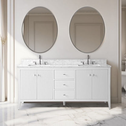 Vanity Art 72° Double Sink Bathroom Vanity Cabinet with Engineered Marble Countertop