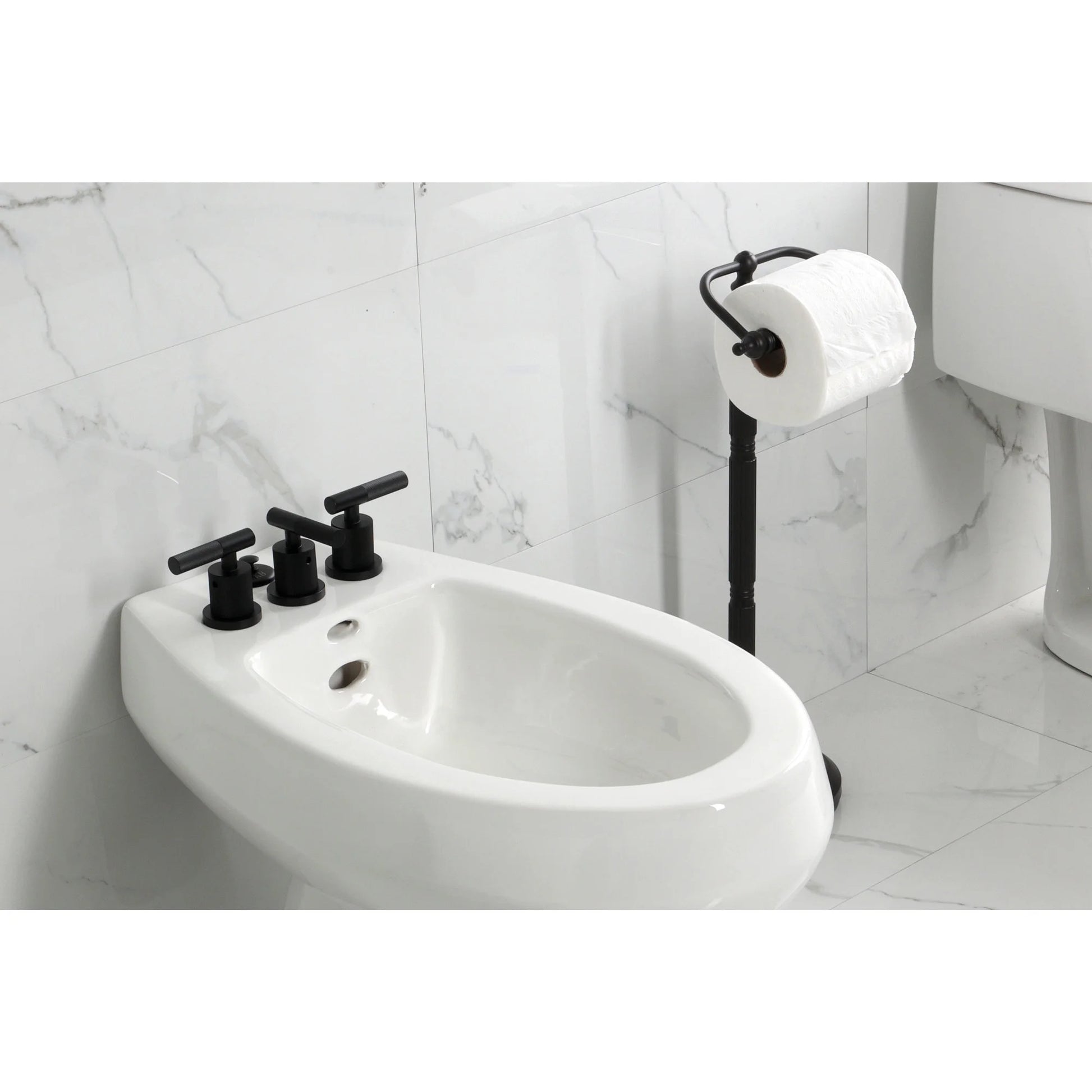 Kingston Brass KB6320KNL Convergent Three-Handle Bidet Faucet with Knurled Handle and Brass Pop-Up, Matte Black