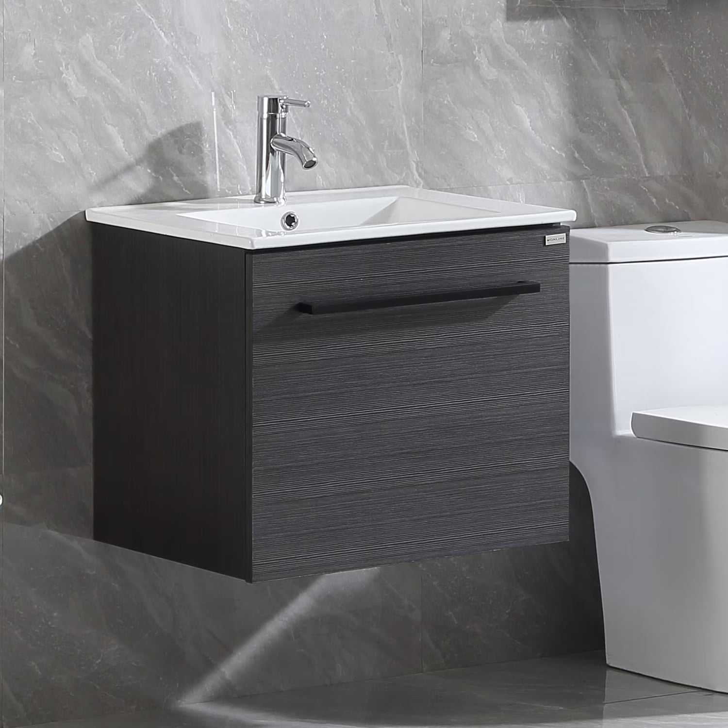 Wonline 24" Wall Mounted Bathroom Vanity with Sink, White Cabinet with Two Drawer and Mirror Chrome Faucet