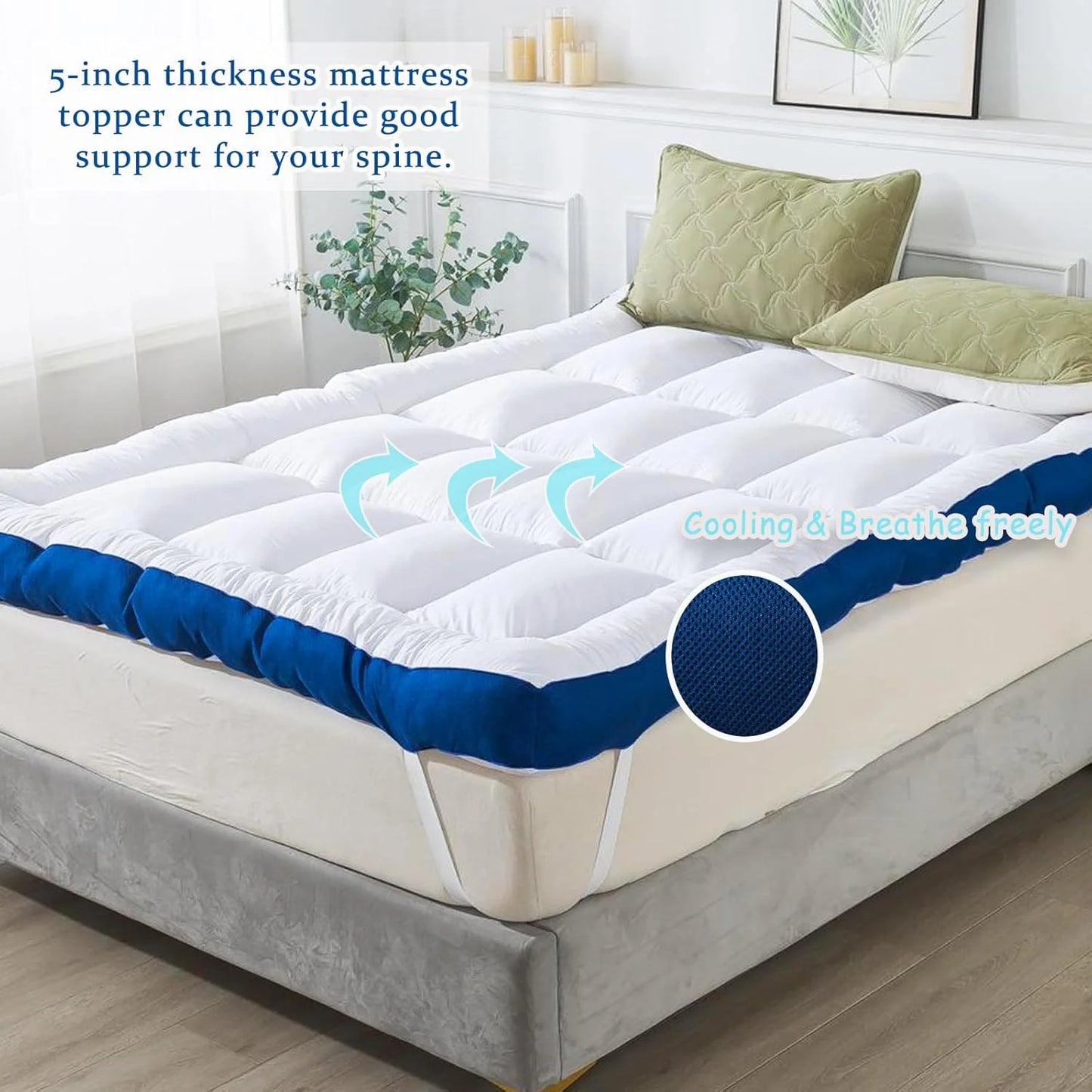 4 Inch Mattress Topper King Size Memory Foam Filled Warming Cooling Fluffy & Soft 100% Air Fabirc Top Memory Foam Pillow Top, Anti-Slip Bottom, 4 Elastic Straps, 80x78x4 Inch, King