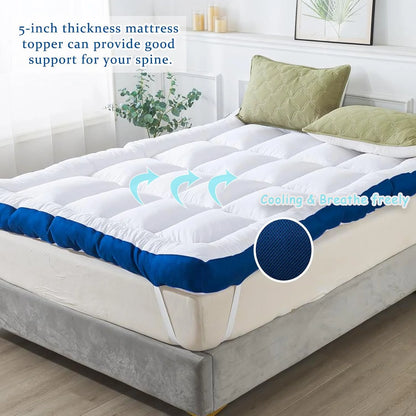 4 Inch Mattress Topper King Size Memory Foam Filled Warming Cooling Fluffy & Soft 100% Air Fabirc Top Memory Foam Pillow Top, Anti-Slip Bottom, 4 Elastic Straps, 80x78x4 Inch, King