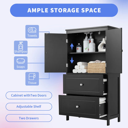 EUROCO Bathroom Floor Storage Cabinet,Bathroom Storage Unit,Freestanding Cabinet with 2 Drawers and 2 Doors,Adjustable Shelf,11.8 x 23.6 x 43.3 Inches,White