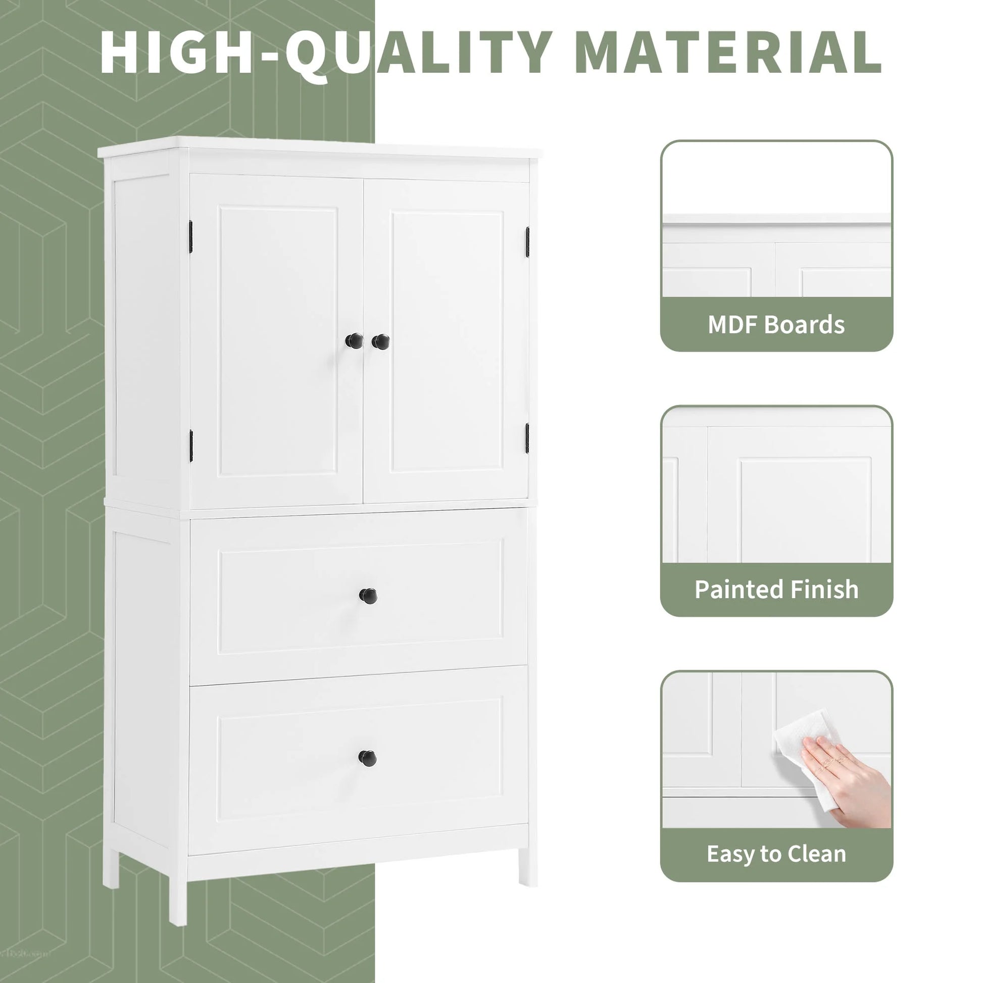 Aukfa 43.3" Tall Wood Storage Cabinet with Two Doors and Adjustable Shelves for Bathroom Kitchen, White