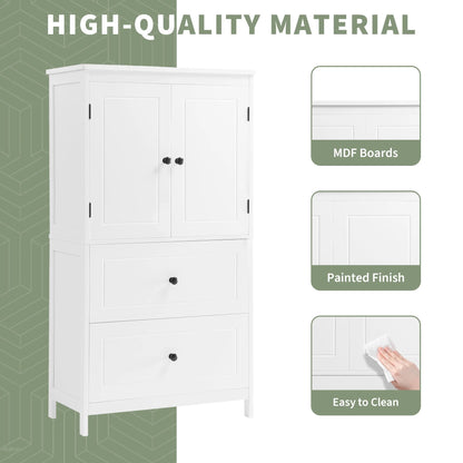 Aukfa 43.3" Tall Wood Storage Cabinet with Two Doors and Adjustable Shelves for Bathroom Kitchen, White