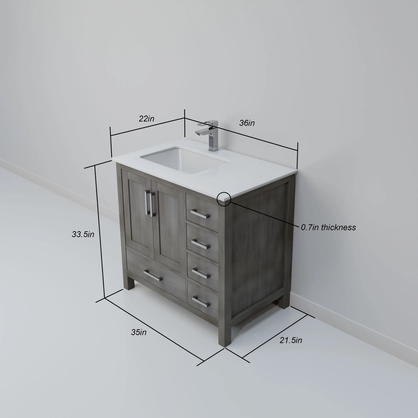 Jacques 36 in. W Left Offset Distressed Grey Bath Vanity and Cultured Marble Top