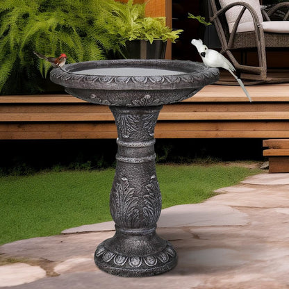 24.4" H Cement Bird Bath for Garden- Fibre Reinforced Concrete Bird Baths for Outdoors, Large Size Vintage Carved Pedestal Birdbath for Patio, Yard, Lawn -20° Dia. X 24.4° H Bird Fountain
