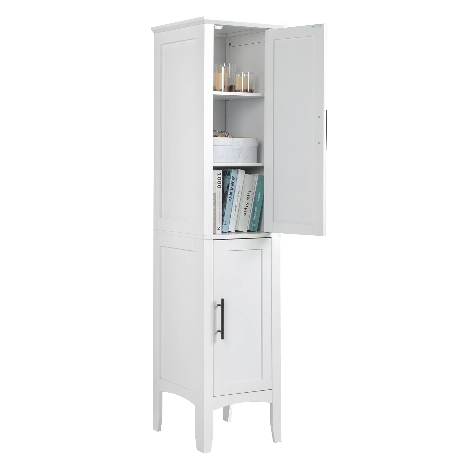 Ktaxon Bathroom Storage Cabinet Narrow Tall, Freestanding Cabinet Storage Tower with 2 Door, White